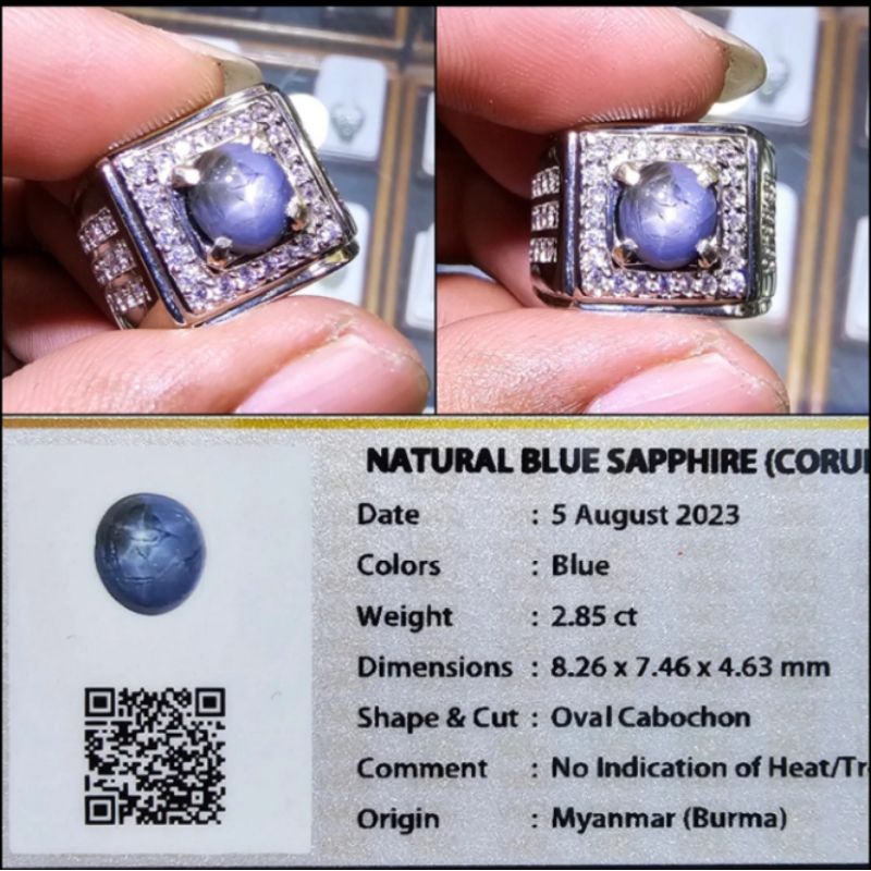 Cincin Permata Blue Star Sapphire Corundum Blue Safir Plus Memo