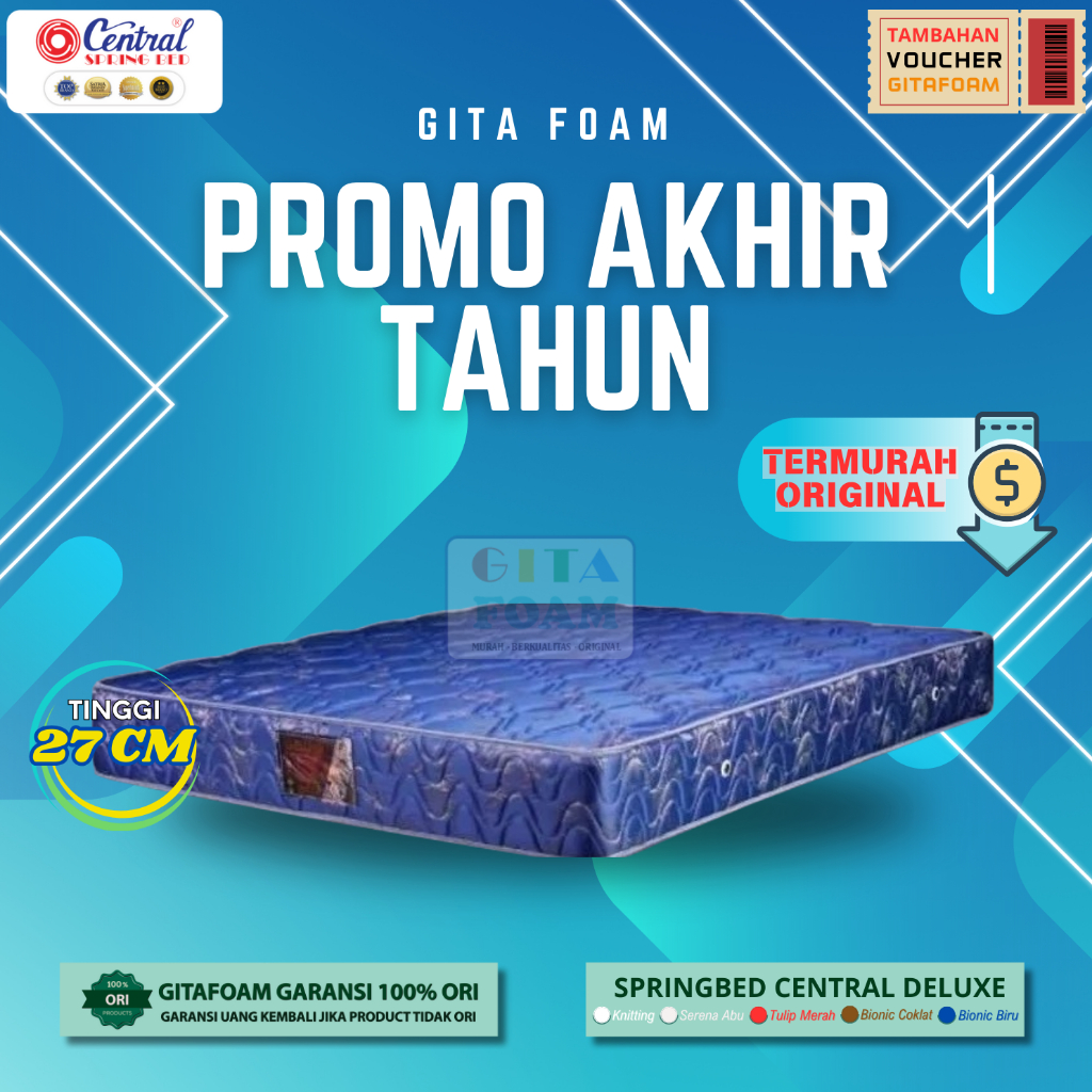 Matras Springbed Central Deluxe Zest - Warna Bionic Biru - Central Springbed Original 100%