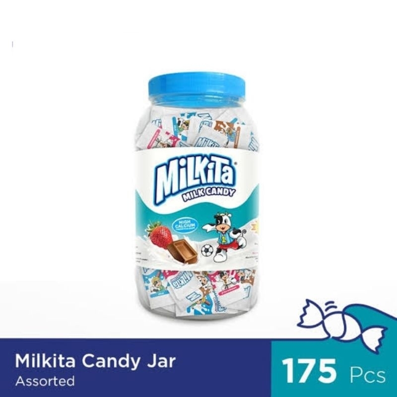 

Milkita Milk Candy Permen Rasa Cokelat/Stroberi/Susu Toples Isi 175 Pcs