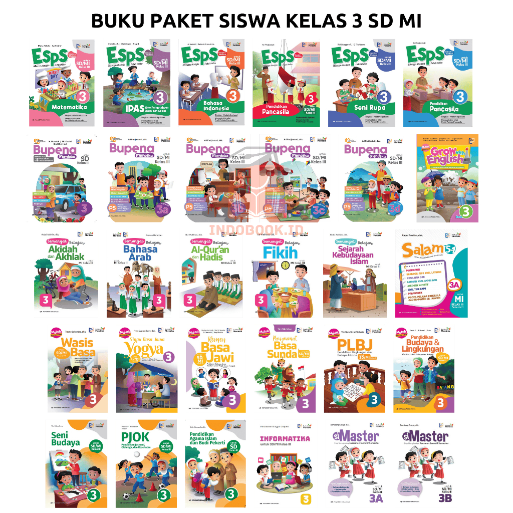 BUKU PAKET SISWA KELAS 3 SD KURIKULUM MERDEKA ESPS Matematika,Ipas,Bahasa Indonesia,Seni Rupa,Pendid