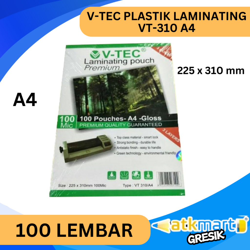 

V TEC PLASTIK LAMINATING VT-310 A4 / POUCH PLASTIK LAMINATING A4 100 MICRON