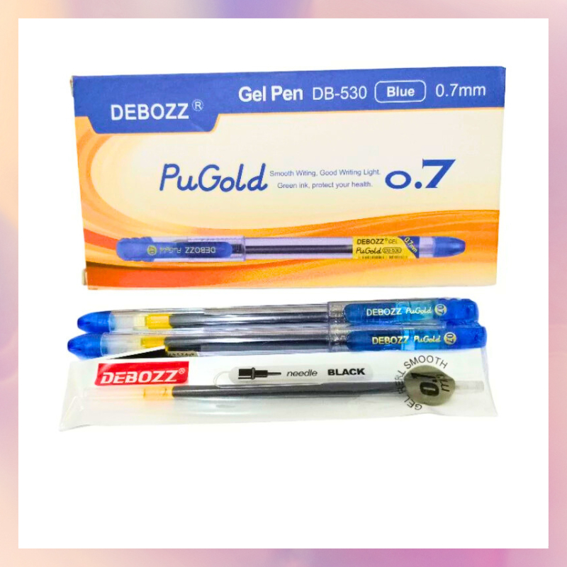 

[1 Lusin/ 12 Pcs] Pulpen Bolpen Gel Pen Debozz PuGold DB-530 Hitam Biru 0.7mm