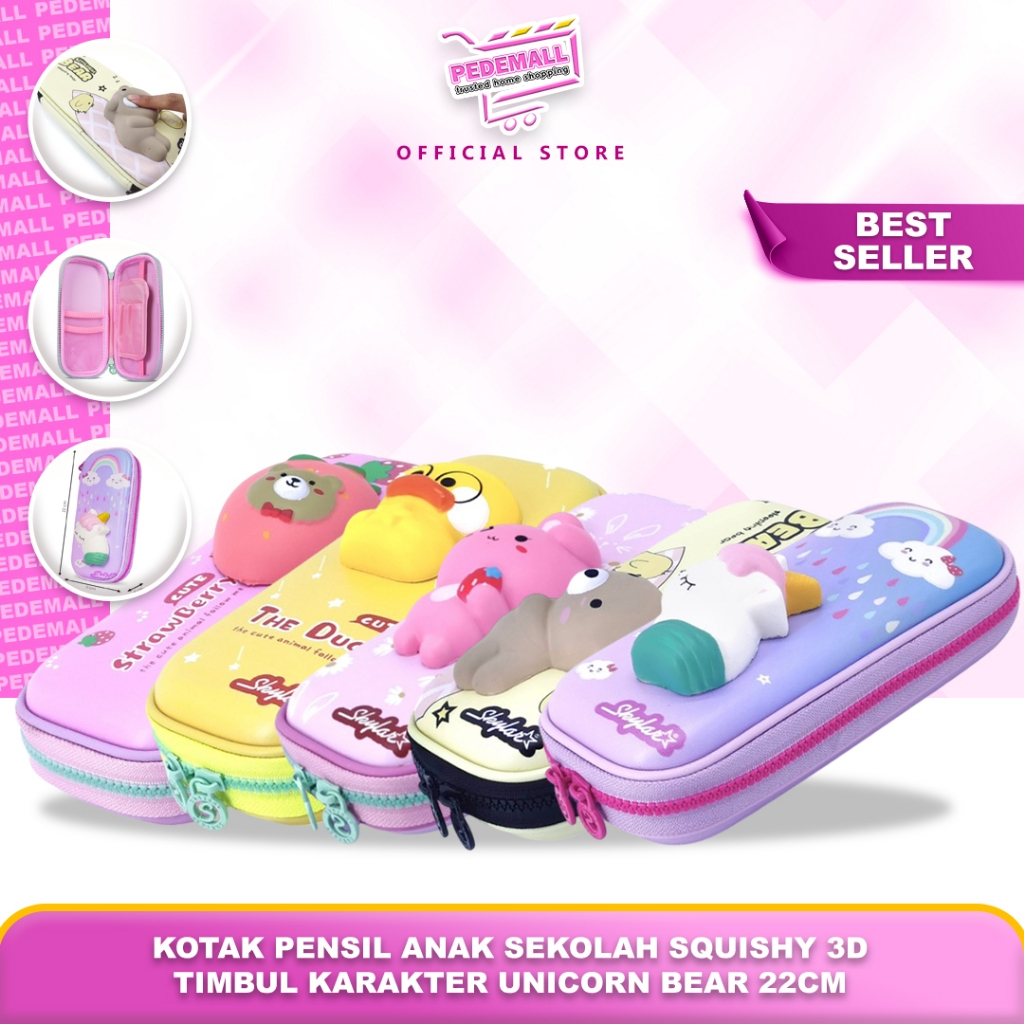 

Kotak Pensil Anak Sekolah Squishy 3D Timbul Karakter Unicorn Bear 22CM