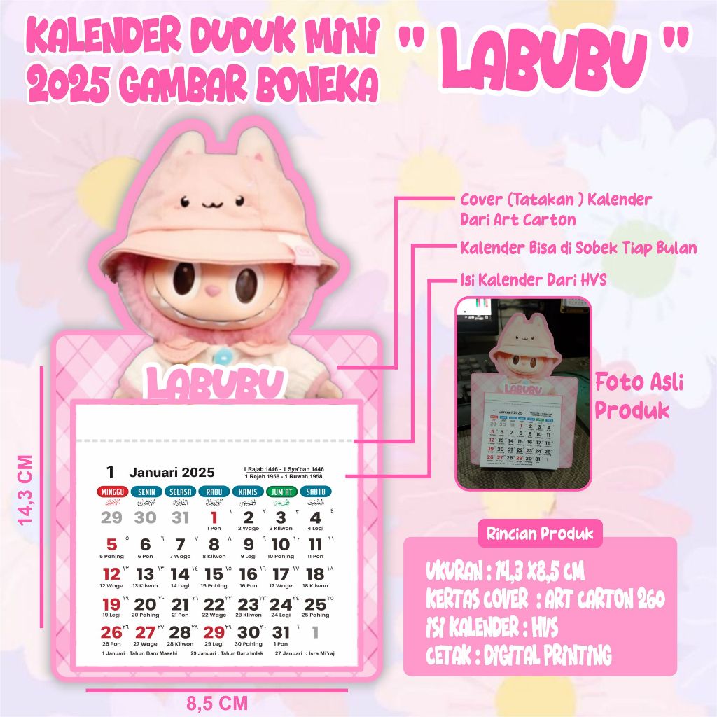 

Kalender Desk Meja Duduk Aesthetic Mini Labubu 2025 Bisa Custom Karakter Desain Suka Suka
