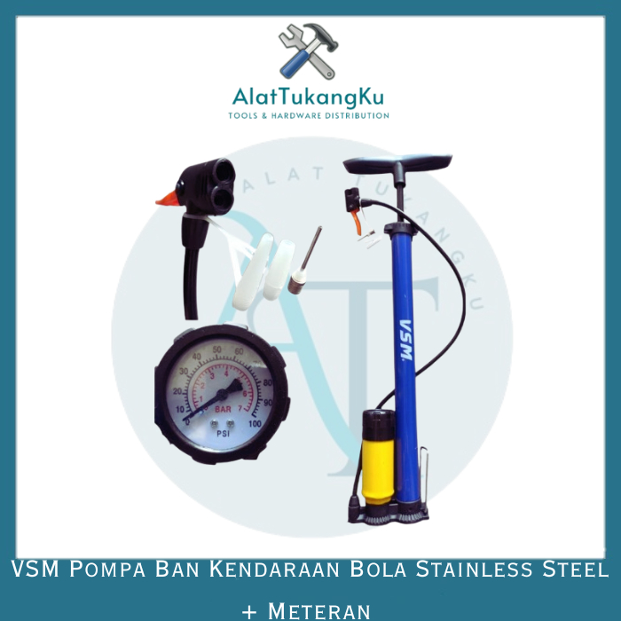VSM Pompa Sepeda Motor + Barometer Angin Tinggi 50 cm / Kompa Kumpo Sepeda Bola