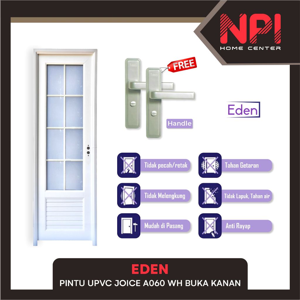 Eden - Pintu Kamar Mandi Wc Upvc Joice A060 WH Buka Kiri White