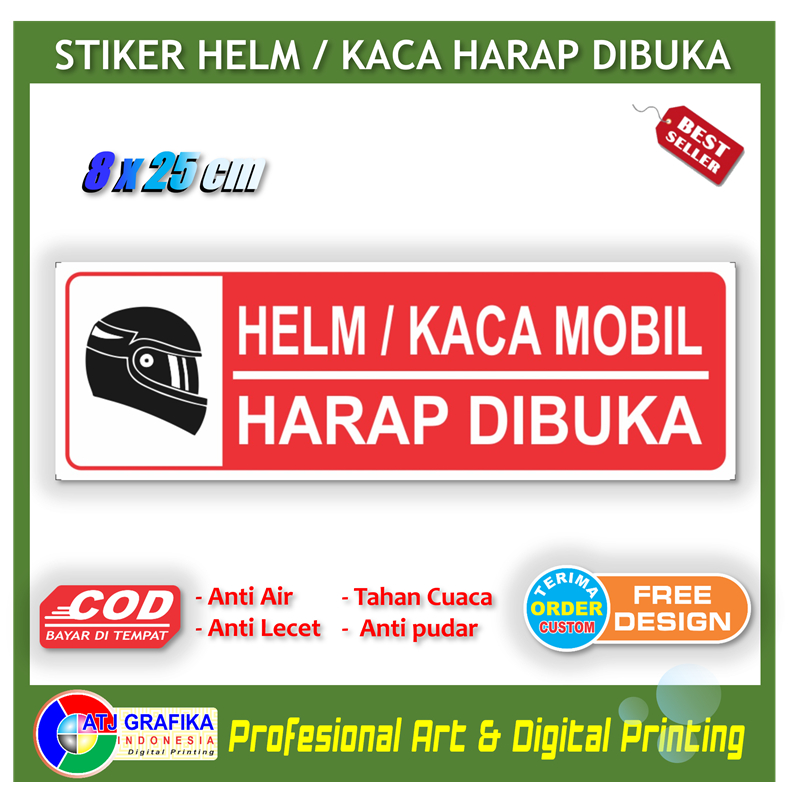 

Stiker helm / kaca mobil harap dibuka sticker peringatan aturan tamu customer kantor pabrik dll