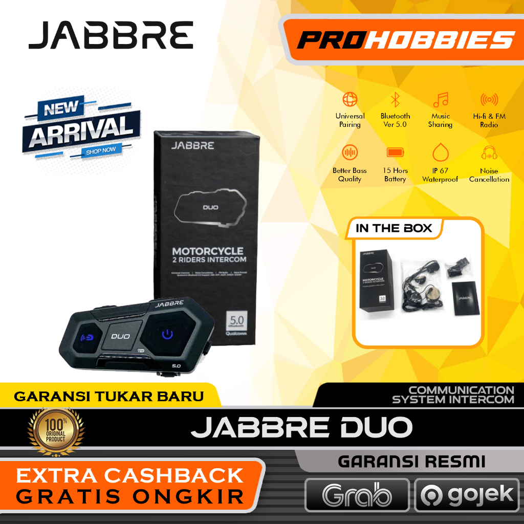 Intercom Helm Jabbre Duo Universal Pairing Waterproof Connectivity 2 Riders Intercom