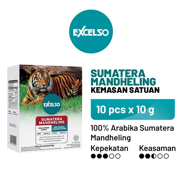 

EXCELSO Sumatera Mandheling Bubuk Kopi 1 Folding Box (10 x 10 gr) Bold Citrusy Spicy