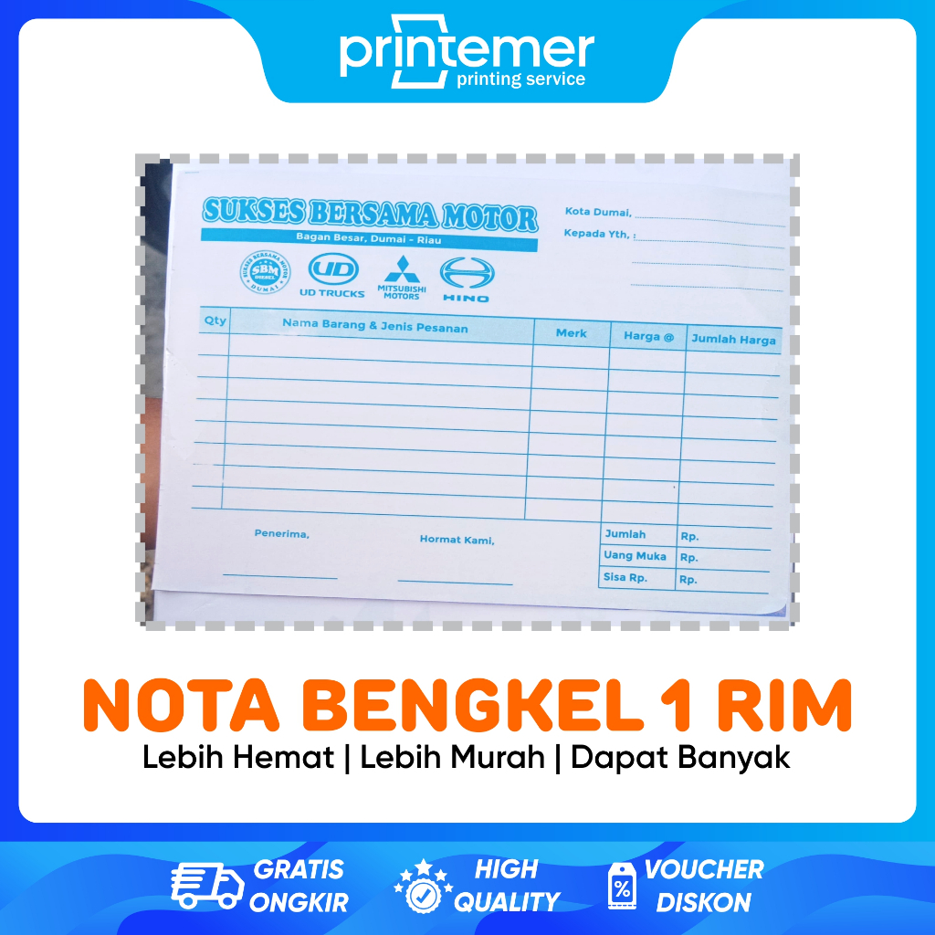 

CETAK 1 RIM NOTA BENGKEL MOTOR / MOBIL CUSTOM 2 LAYER