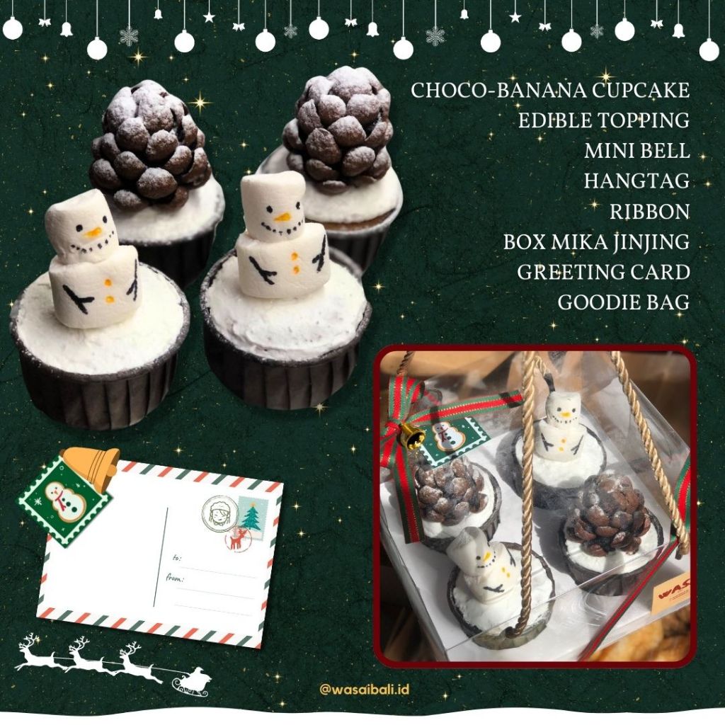 

[Hampers Natal] 4pcs Cupcake Choco Banana Cake Dessert Premium Pisang Coklat Marshmallow Hari Raya Christmas Bali Gift Xmas Tahun Baru Kado Menu HOMEMADE WASAIBALI.ID