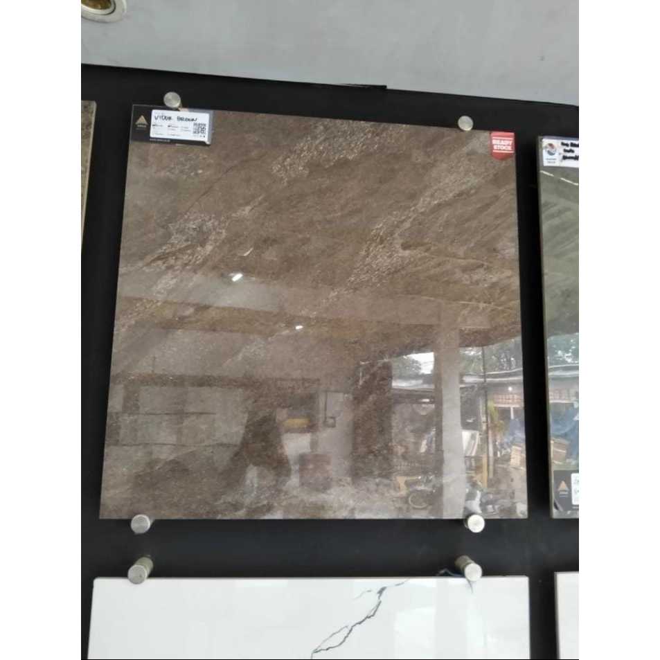 GRANIT LANTAI GLAZE POLISHED GLOSY COKLAT MOTIF MINIMALIS | ARNA VIDOR BROWN 60X60