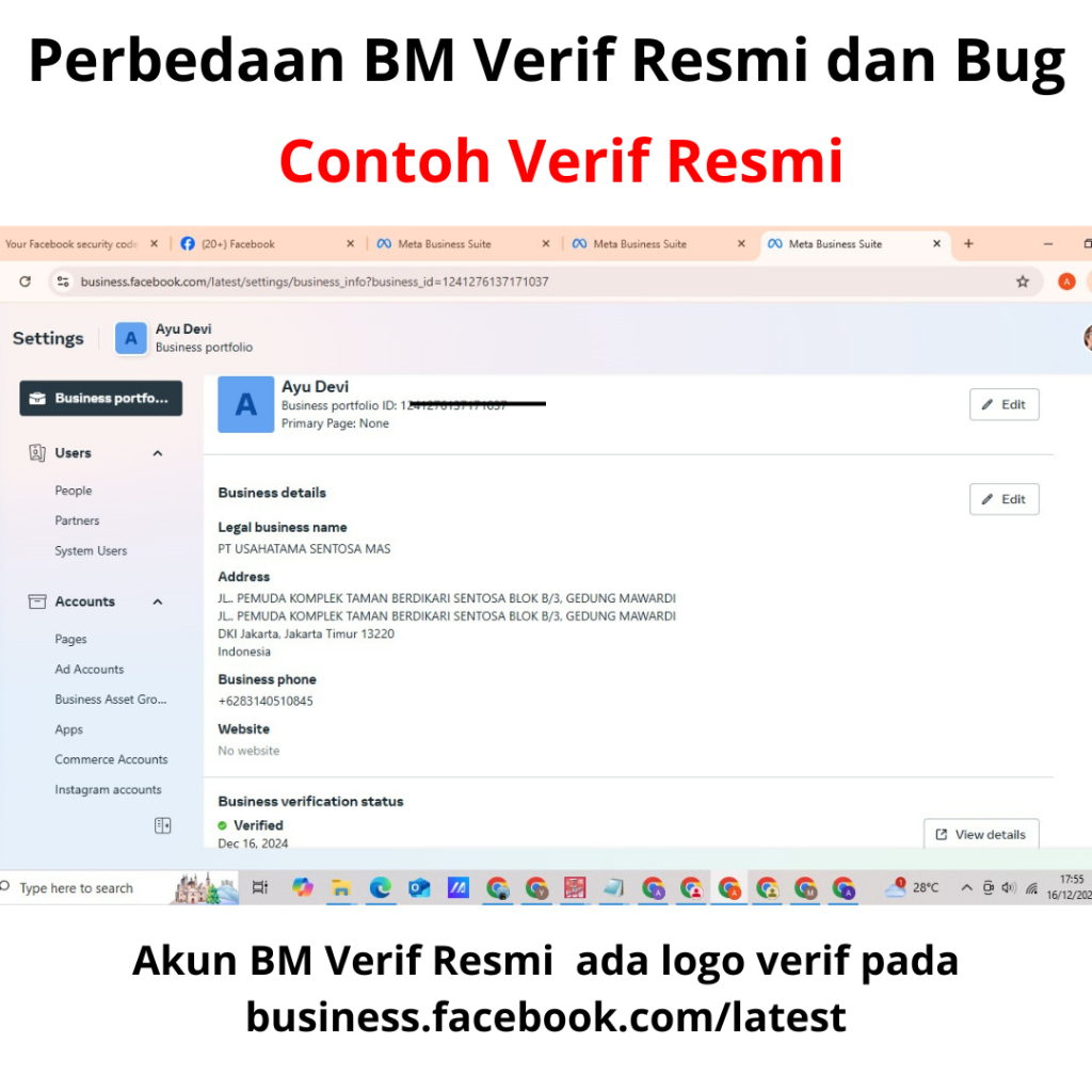 BUSINESS MANAGER VERIF RESMI + AKUN FACEBOOK