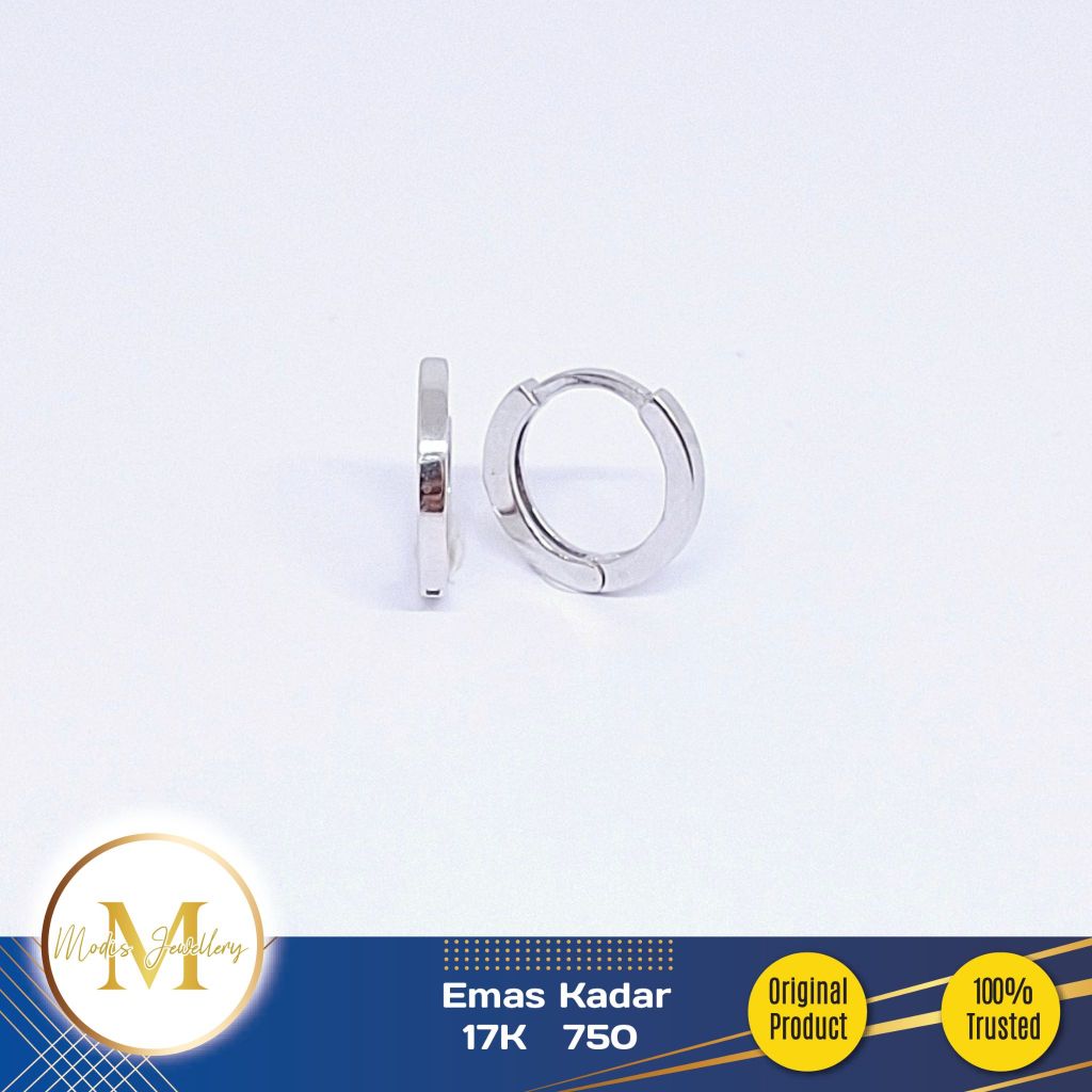 MODIS JEWELLERY - Anting Jepit Bulat Polos Putih - Emas 17k 750