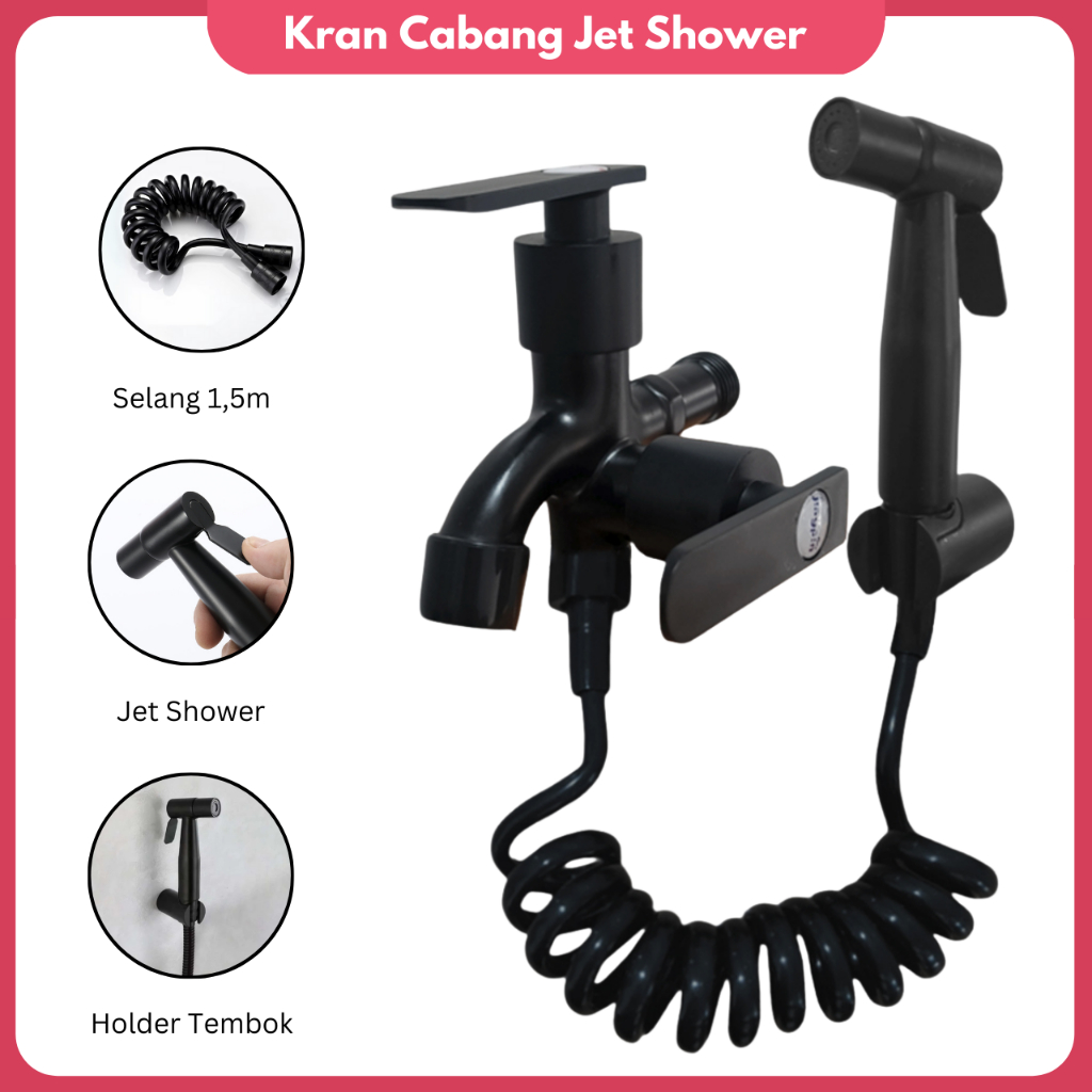 Kran Cabang 2 in 1 Jet Shower Toilet dan Selang Keran Air Cabang Shower Stainless Bidet Kloset