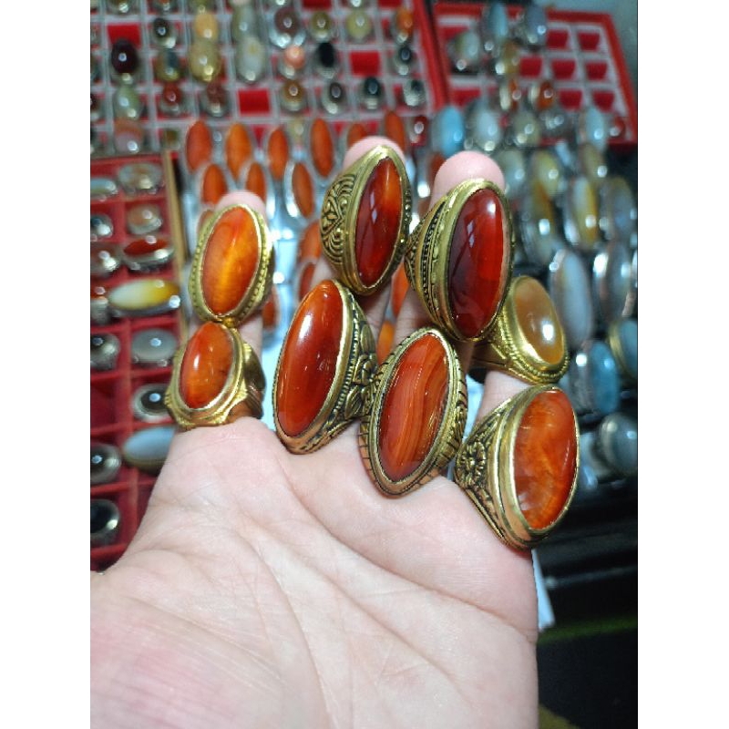 Batu Cincin Akik Pandan Merah Ring Kuningan