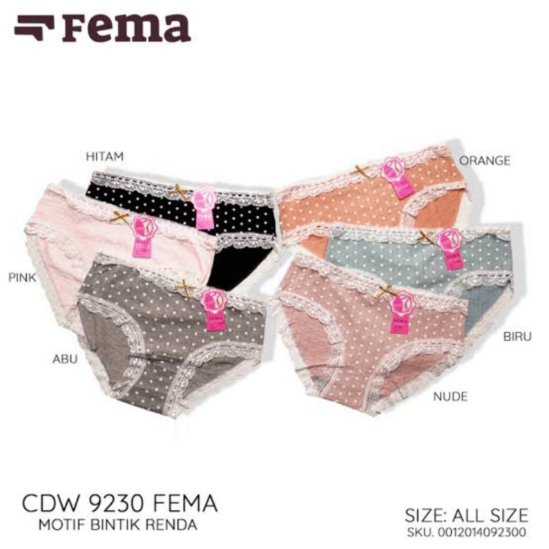 (6pcs)CD FEMA 9230 CD Wanita Katun Midi Renda