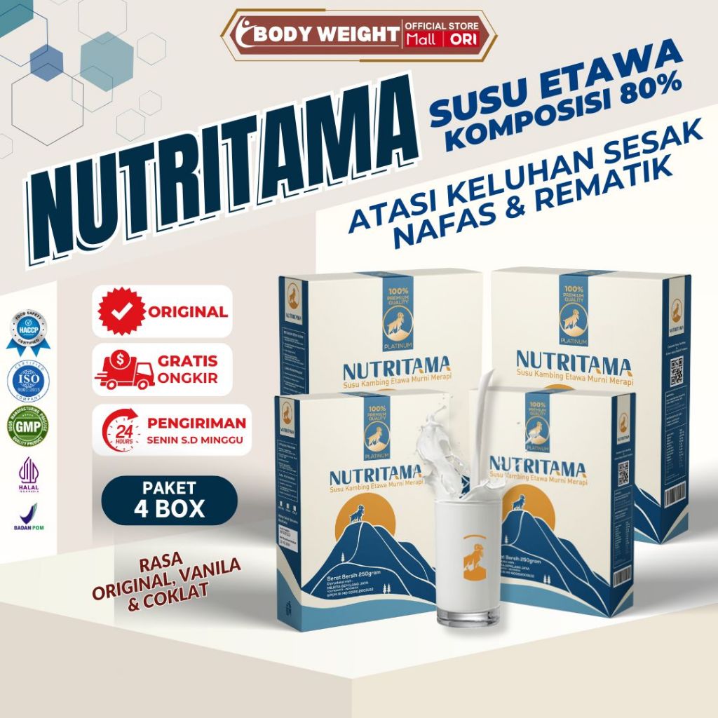 

Susu Kambing Etawa - Nutritama 100% Original BPOM - 4 BOX 1000 Gram - Susu Kesehatan Tulang & Sendi