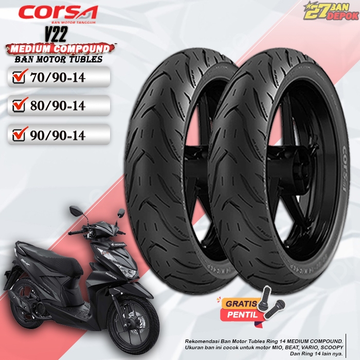 BAN MOTOR CORSA V22 RING 14 TUBELESS BAN TUBLES DEPAN BELAKANG BEAT VARIO SCOOPY TUBLES RING 14