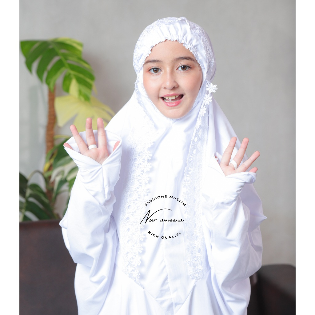 Nurameena Mukena Anak Remaja Terusan polos Travel Mini Renda Cantik Lucu katun Premium