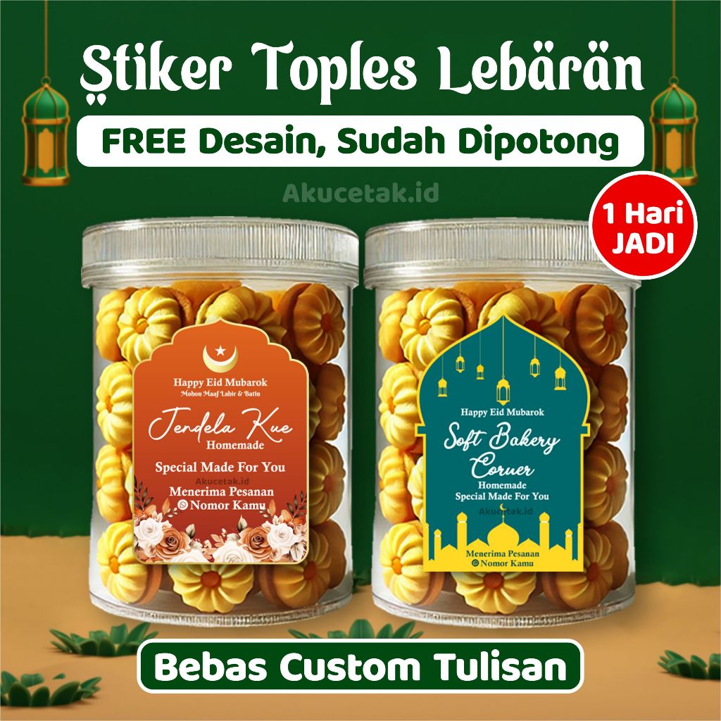 

[32pcs] Stiker Custom Toples Kue Kering Idul Fitri