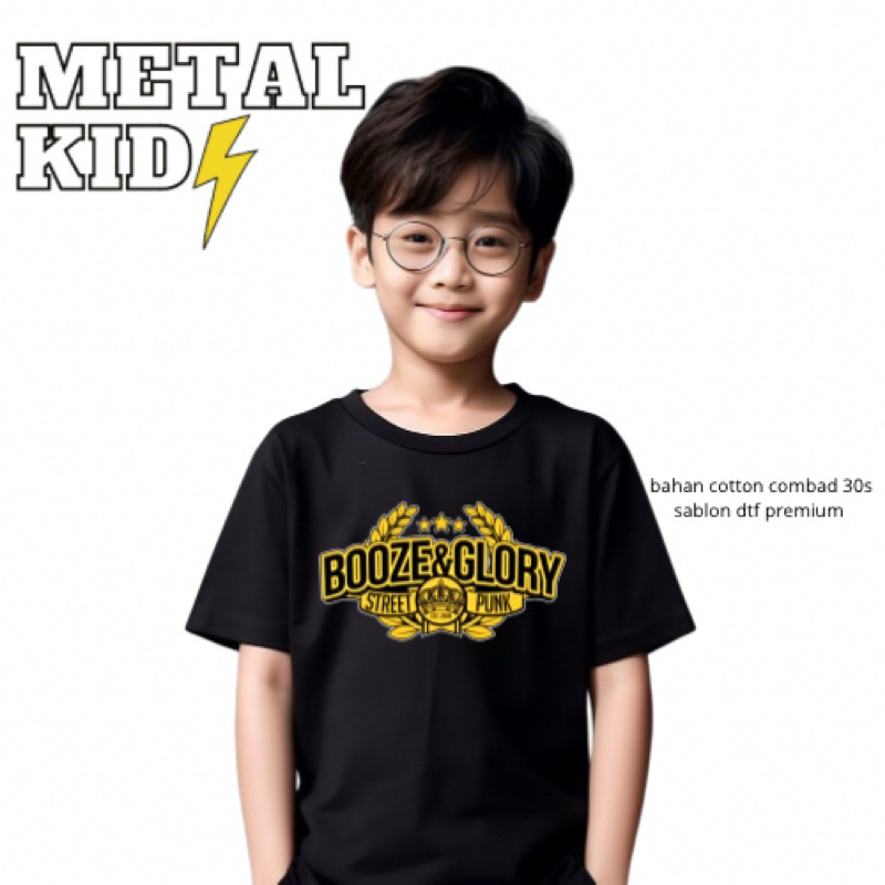 BOOZE and GLORY Kaos Band Anak Unisex Usia 1-10Tahun l Bootleg Metalkids