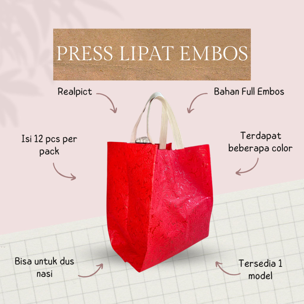 

[12 pcs] Tas Kain Hajatan 22 Press Lipat Embos - Tas Spunbond