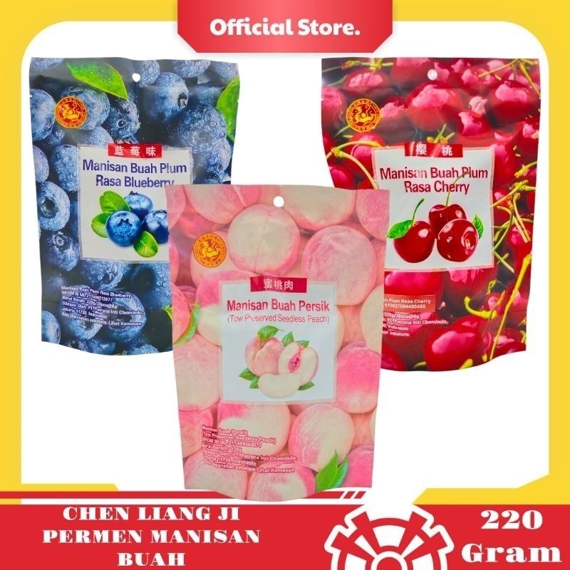 

Manisan buah preserved seedless peach persik plum blueberry cherry imlek import clove cina 220 gram chen liang ji