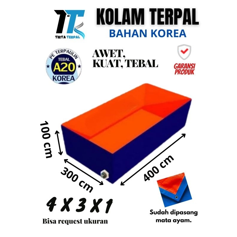 Terpal Kolam Kotak Murah 400x300x100  4x3x1 Bahan Bucheon Hit Korea Awet Tebal