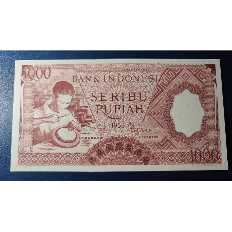 Uang Kuno 1000 1958 Seri Pekerja Merah UNC ( EFS 11436 )