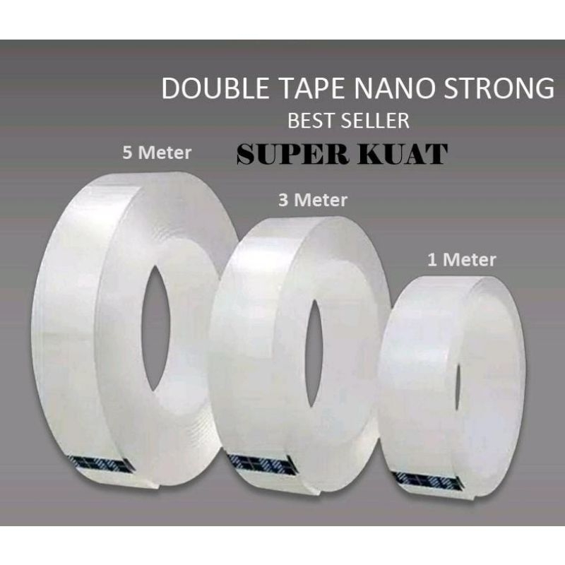 

Double Tape Nano Selotip Bening 2 Sisi Serbaguna 1M, 3M, & 5M Bolak Balik Transparan