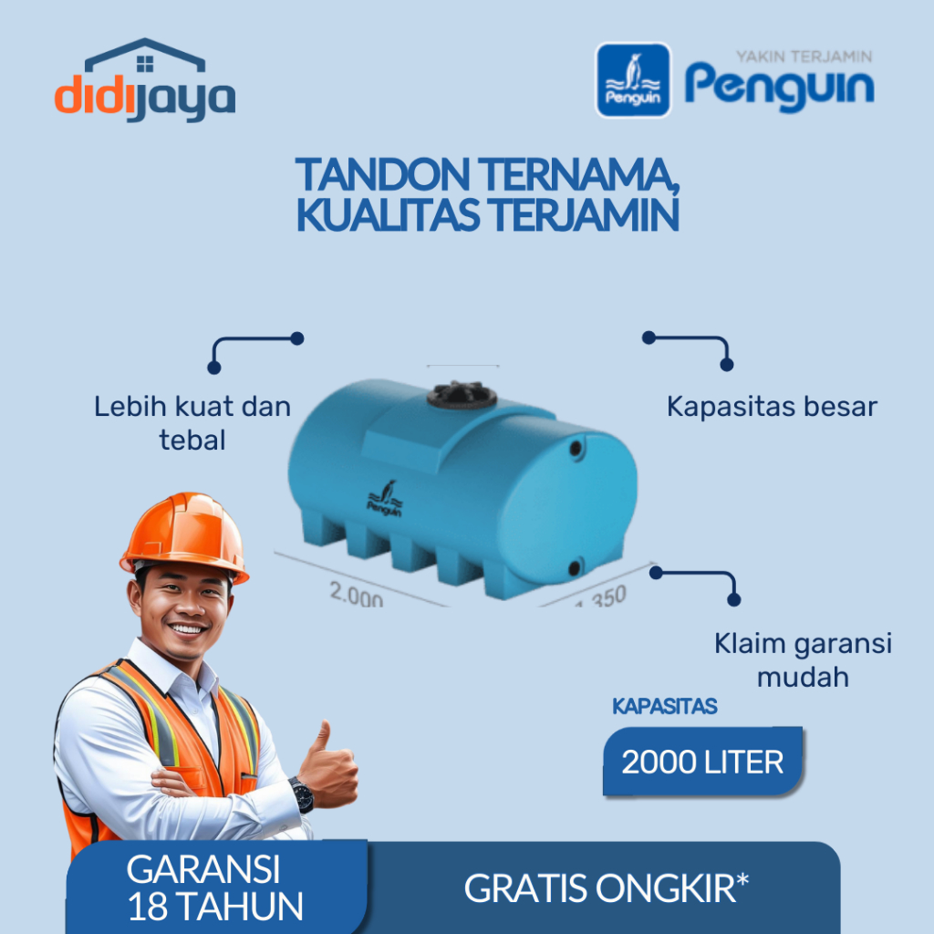 Tandon Air Horizontal Penguin TH 200 2000 Liter | Toren Air | Tangki Air Horizontal Penguin