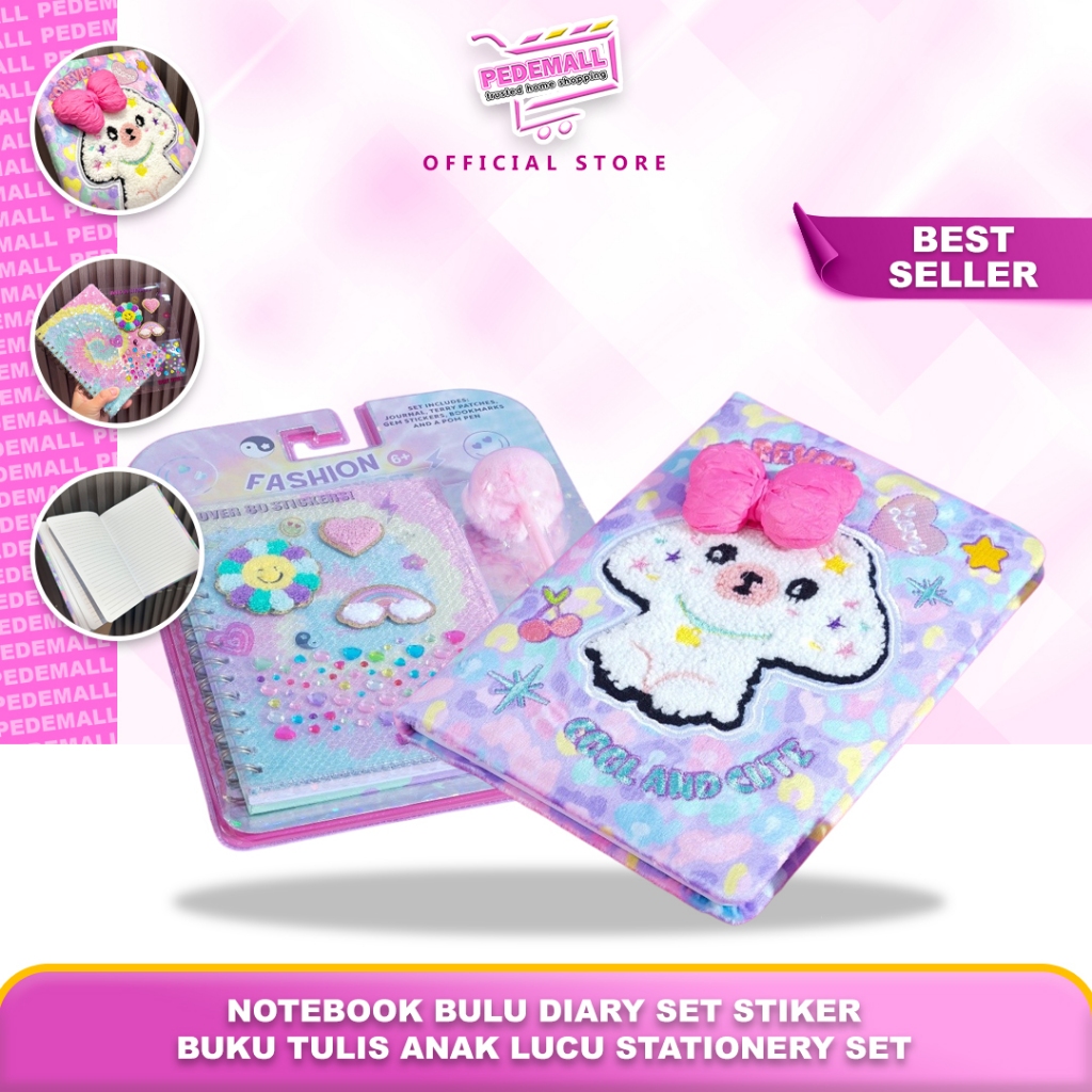 

Notebook Bulu Diary Set Stiker Buku Tulis Anak Lucu Stationery Set