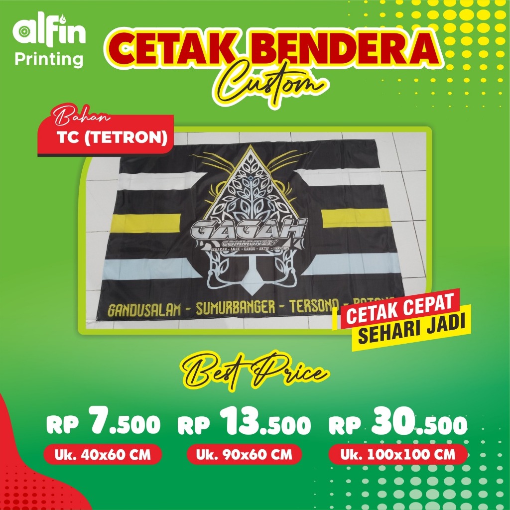 TERMURAH CETAK BENDERA KAIN IMPORT CUSTOM FULL PRINT KAIN TC / TETRON DESAIN BEBAS