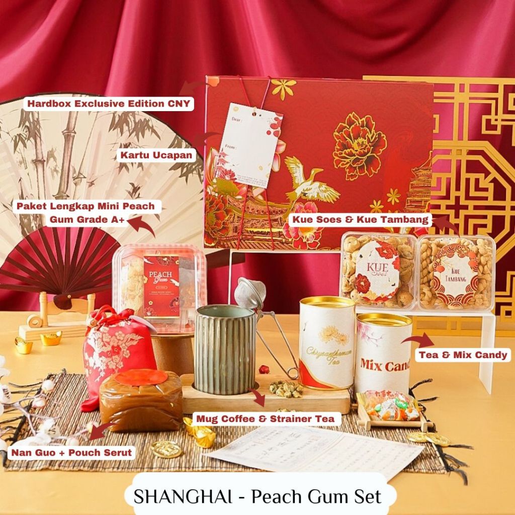 

SHANGHAI - Hampers Imlek Chinese New Year Sincia Peach Gum Snow Birdnest Collagen Flower Tea Cookies