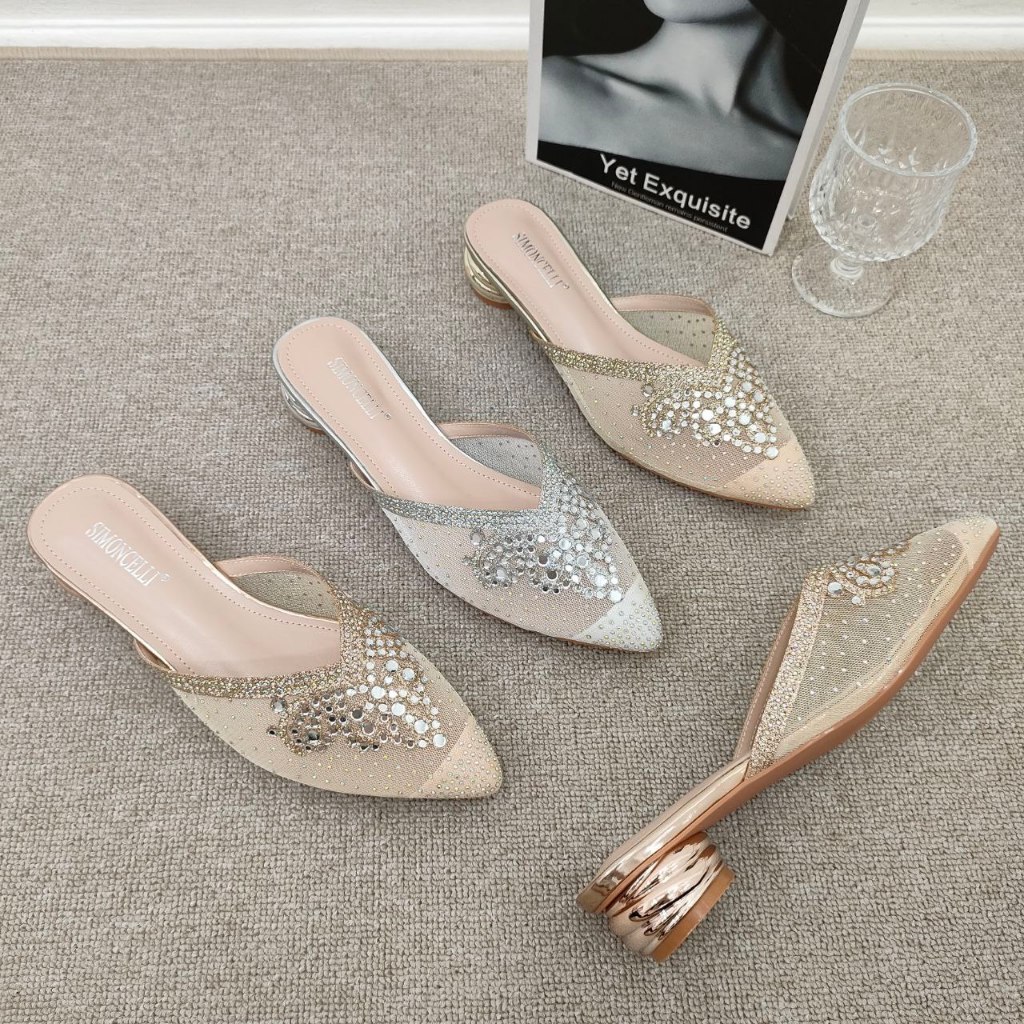 Simoncelli Sandal Tumit Tahu Wanita 3 Cm | Sandal Wanita | Sandal Pesta Mutiara | Sandal Kondangan |