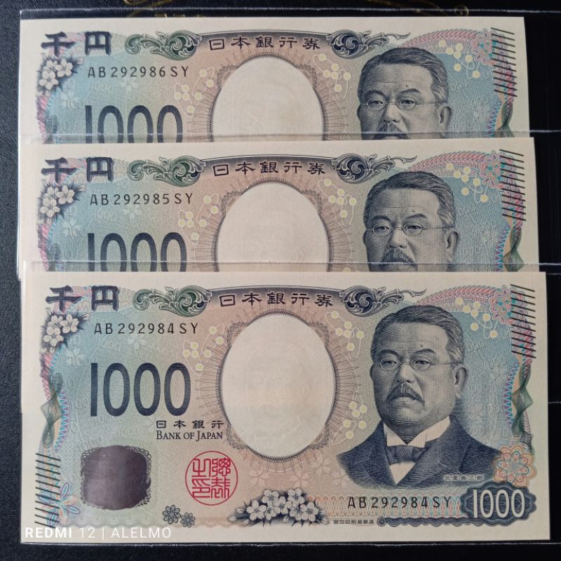 uang kertas asing 1000 yen jepang gres