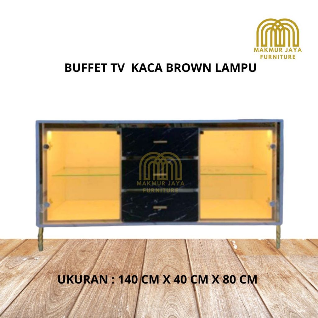 BUFFET TV KACA BROWN LAMPU MINIMALIS MODERN