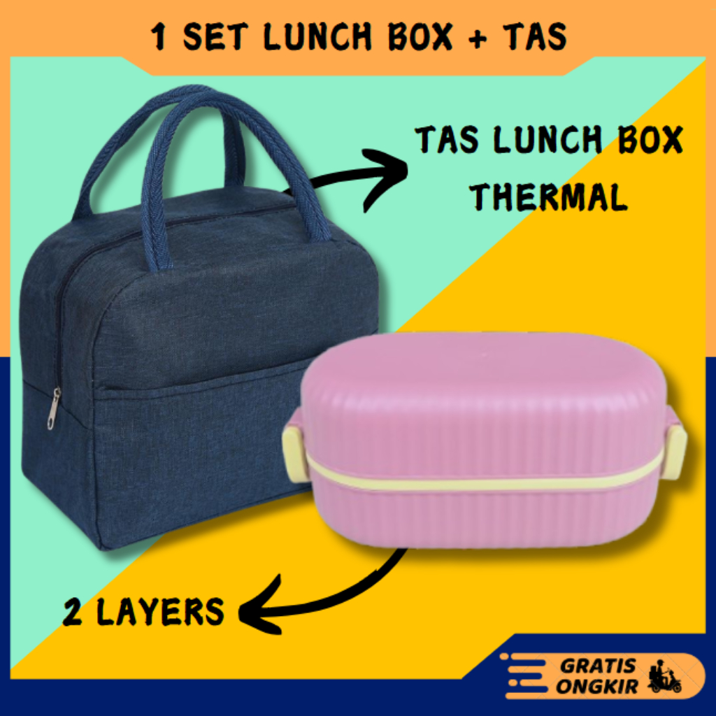 1 SET (TAS LUNCH BOX THERMAL + LUNCH BOX 1200 ML) TAS LUNCH BOX KOTAK BEKAL
