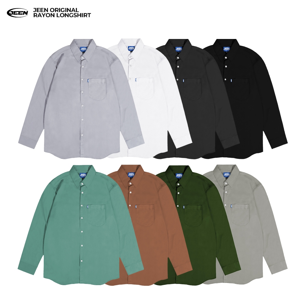 JEEN | Suit Rayon Kemeja Polos Lengan Panjang Bahan Rayon Hitam / Putih / Army