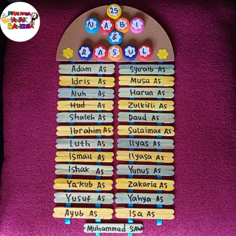 prakarya hiasan dinding nama-nama nabi dan rasul dari stik eskrim