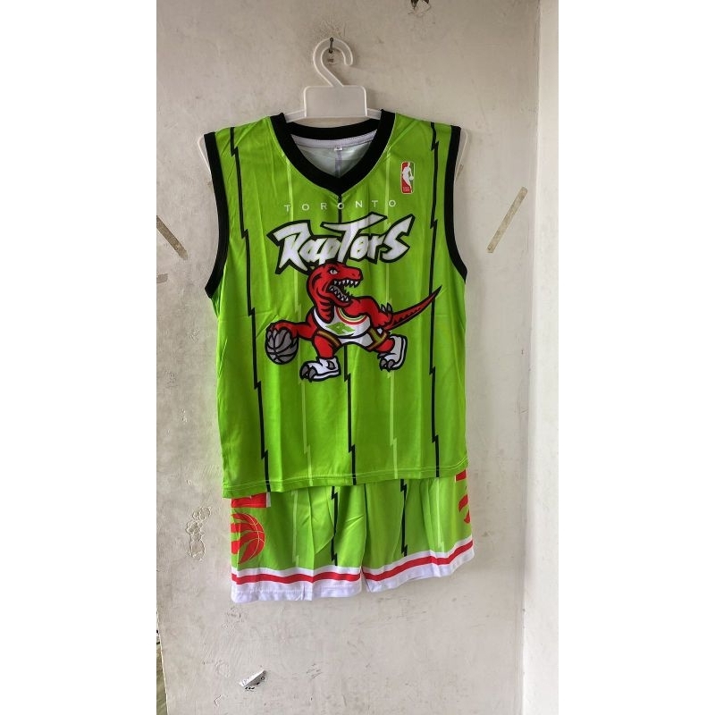 Hijau Stabilo Setelan Singlet Baju Bola Basket Anak Full Printing Bahan Polyester Jersey Usia 7-13Ta
