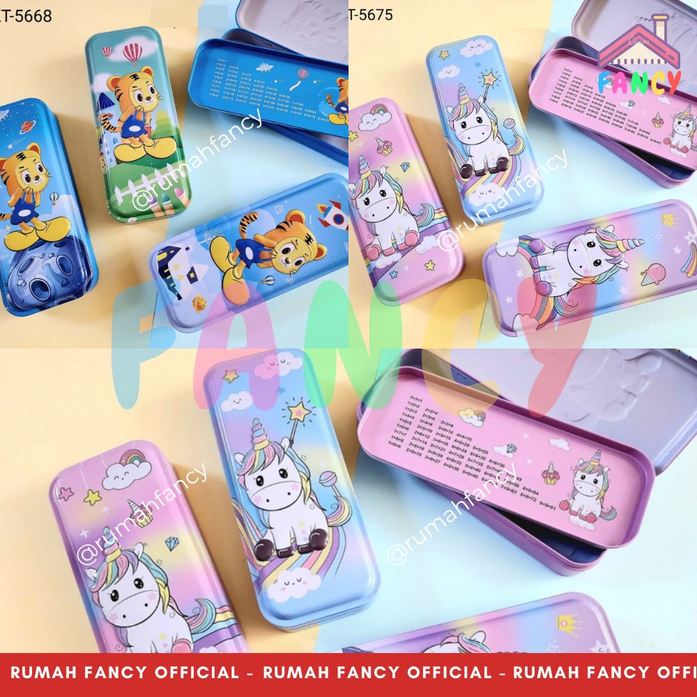 

[FREE BUBBLE + DUS] Tempat Pensil Kotak Pensil Kaleng Tingkat 2 Susun TIMBUL Karakter Motif Unicorn KT 5675 / Tiger KT 5668