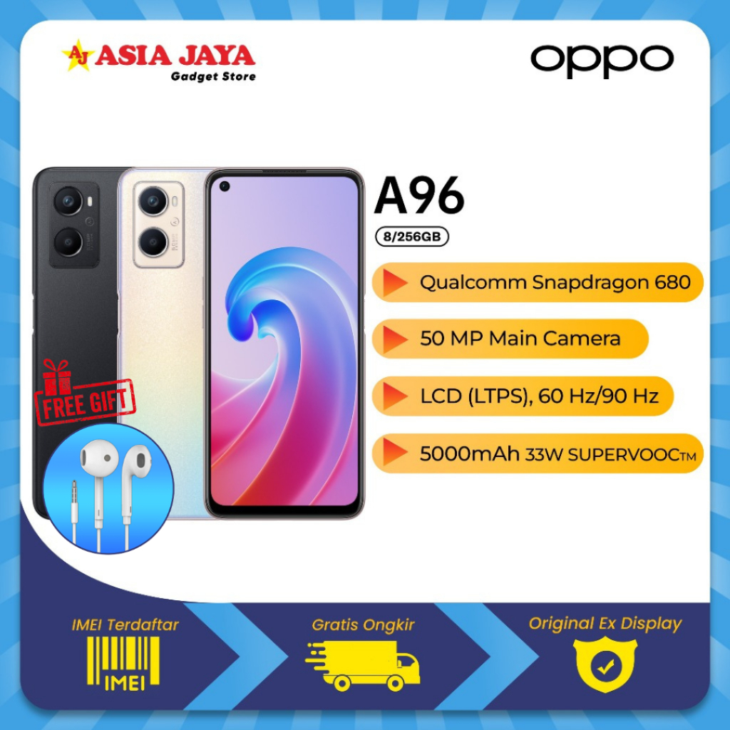 [EX DISPLAY] OPPO A96 RAM 8/256GB NFC 5000mAh 33W SuperVOOC Chipset Snapdragon 680 Original Second F