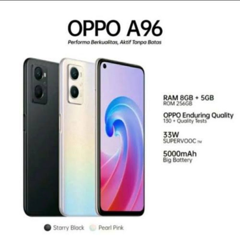 [EX DISPLAY] OPPO A96 RAM 8/256GB NFC 5000mAh 33W SuperVOOC Chipset Snapdragon 680 Original Second F