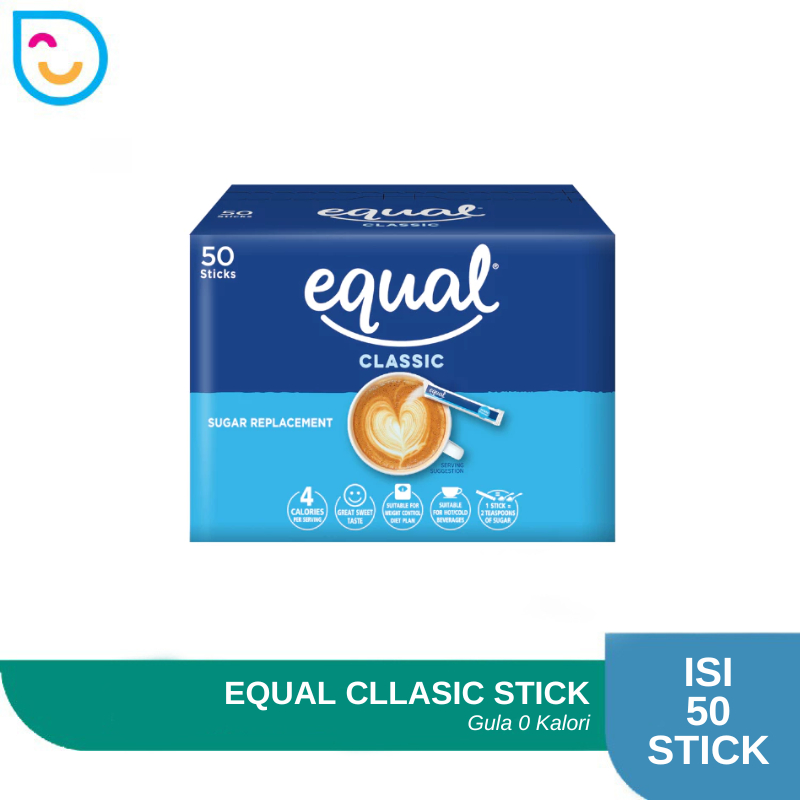 

Gula 0 Kalori Equal Classic 50 Sticks Pemanis Alami Nol Kalori