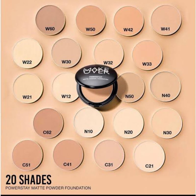 MAKE OVER Powerstay Matte Powder Foundation 20 Shade/ Bedak Padat 12 gr ORIGINAL