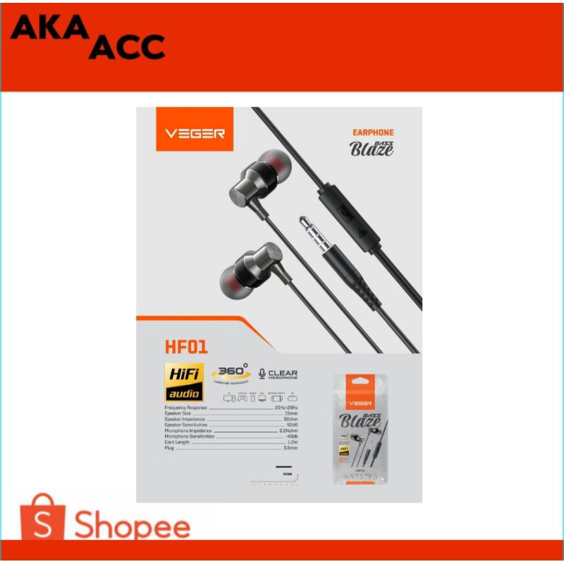 Veger hf01 / earphone veger hf01 Bass Blaze