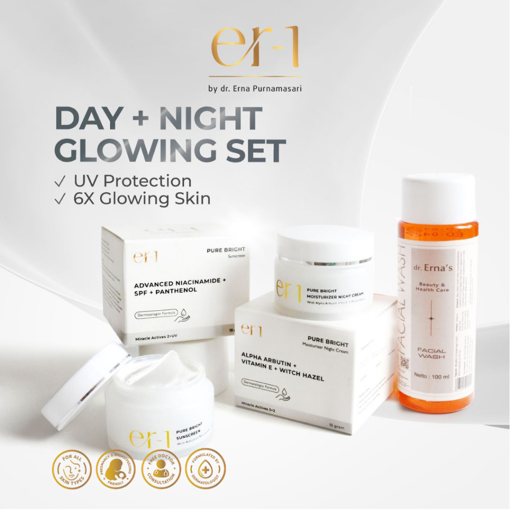 er-1 by dr. Erna Day & Night Cleanser Glowing Set 3 Pcs - Paket Skincare Brightening Pemutih - Night