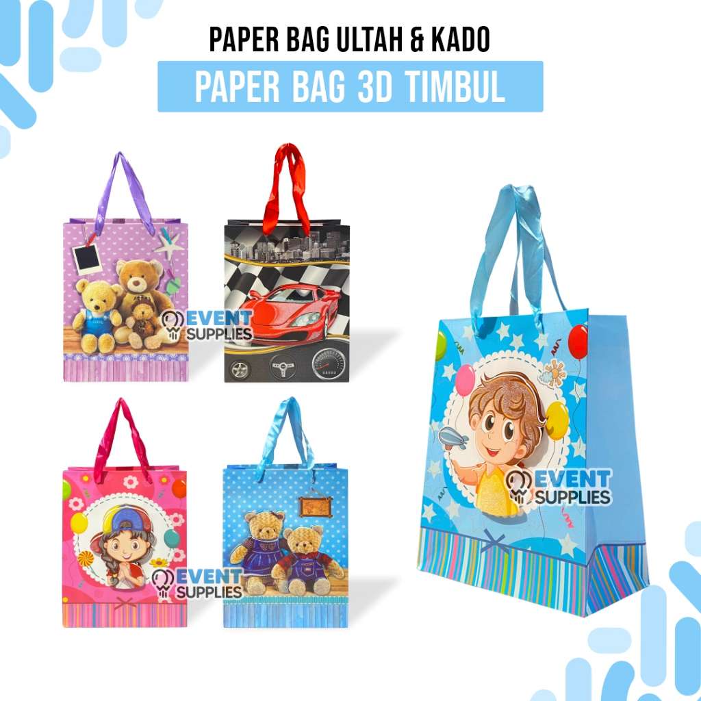 

Tas 3D Pop Up / Paper Bag Karakter Kids Cars Mobil Bear Beruang Ulang Tahun Anak Souvenir Kado